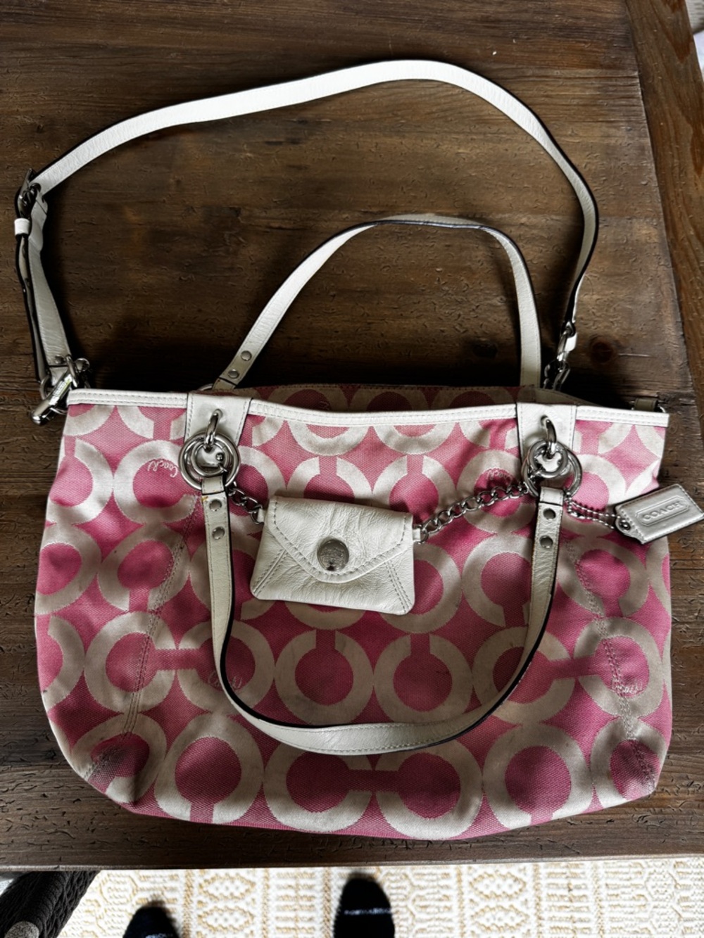 2009 Coach Poppy Charm Tote Pink And Champagne C Monogram 14841 Y2K